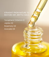 Straight from nature to restore dry, brittle nails: Tocopherol (Vitamin E), Jojoba Oil, Rosemary Oil and Avocado Oil.
