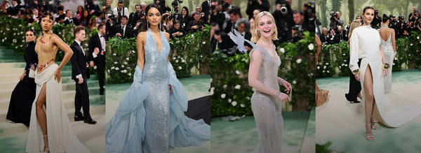 Four celebrities posing at met gala 2024