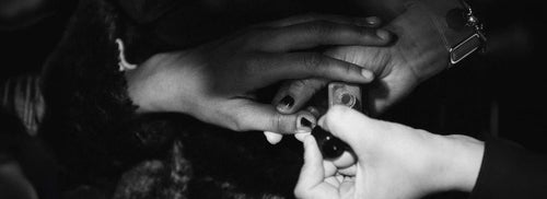 painting nails black and white image