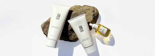 Skincare trio on rocks